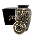 VERYCOZY Majestic Radiance - Black & Gold Brass Metal Adult Cremation Urn for Human Ashes W Velvet Box