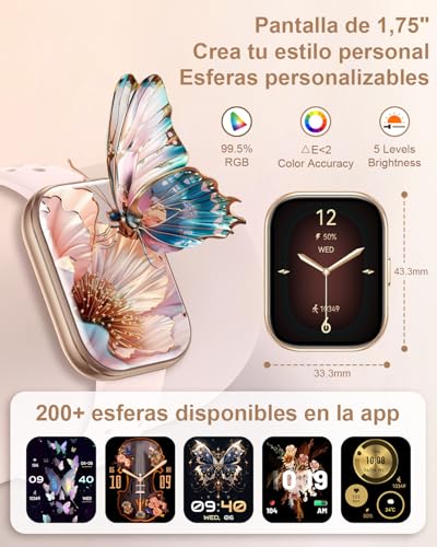 Smart Watch Woman Small with 4 Straps 1.75" Smartwatch Woman with Calls Bracelet Activity Heart Rate Sleep SpO2 Female Function 120+ Sports Modes Gift iOS Android, Rose Gold