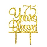 Firefairy(TM) 75 Years Blessed Acrylic Cake Topper 75th Birthday Anniversary Party Decoration Supplies(Gold)