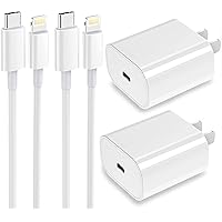 【Apple MFi Certified】 iPhone Fast Charger 20W PD USB C Wall Charger 2-Pack 6FT Cable Fasting Charging Adapter Compatible…