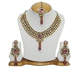 Antique Gold Tone Pink Cz Necklace Set Indian Women Wear Ethnic Costume Jewellery Gift For Women