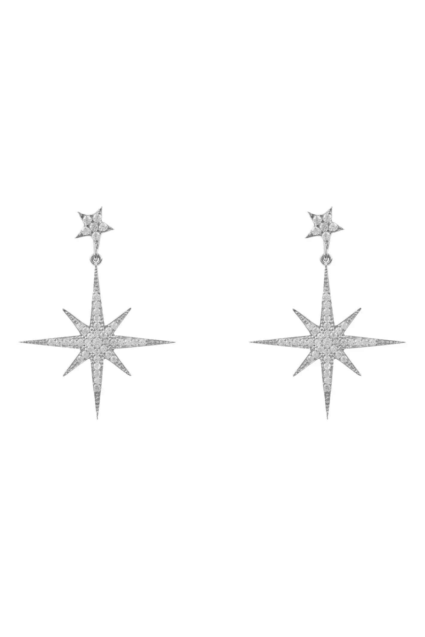 Latelita Petite Star Burst Drop Earrings for Women - Sterling Silver - 925 - AAA White Cubic Zirconia