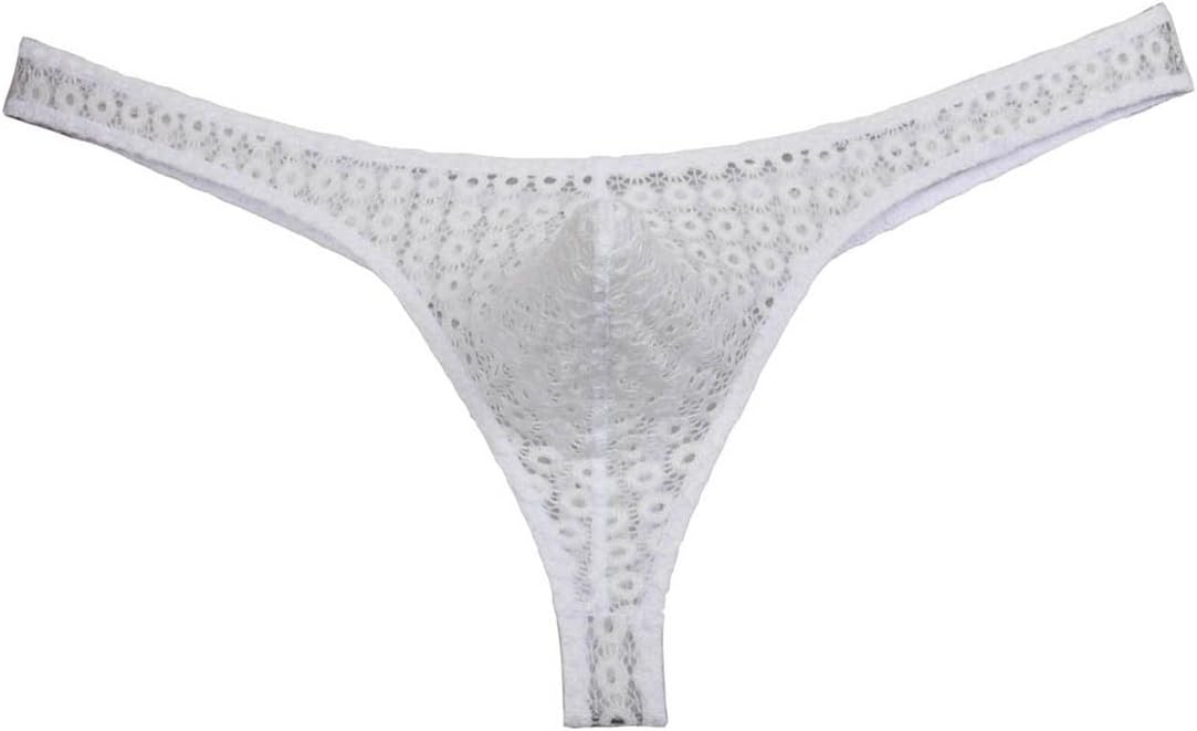 LemjaMen's Lace Thong Mini Bikini Pouch T-Back Solid Holes Jacquard Male Underwear G-String