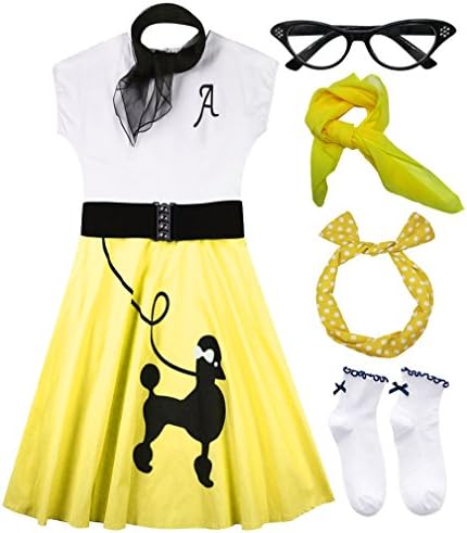 1950s Women Poodle Skirt Scarf Sock Costume Set