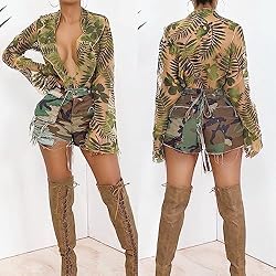 Famnbro Women's Camo Shorts Bandage Ripped