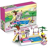 BRICK STORY Summer Pool Party Toy Building Set with Diving Platform Slides Juice Bar Sun Lounger Resort Building Blocks Kit Gift for Girls Boys Aged 6-12 (302 PCS)