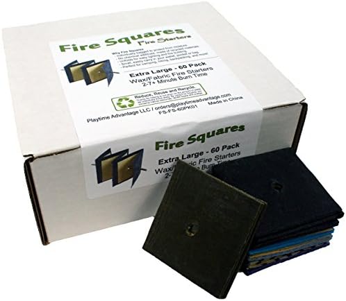 Fire Squares, Easy Instant Fire Starters for Wood Stoves, Grills &amp; Camp Fires - 60 Pack