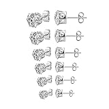 Paxuan 6 Pairs Mens Womens Stainless Steel Silver Black Round Clear Cubic Zirconia Stud Earrings Set (3-8mm) (Silver)