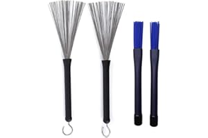 TUOREN 2Pair Drum Brushes Set Jazz Nylon Brushes, Retractable Drum Wire Sticks Brushes for Rock Band, Cajon, Jazz Folk Drumme