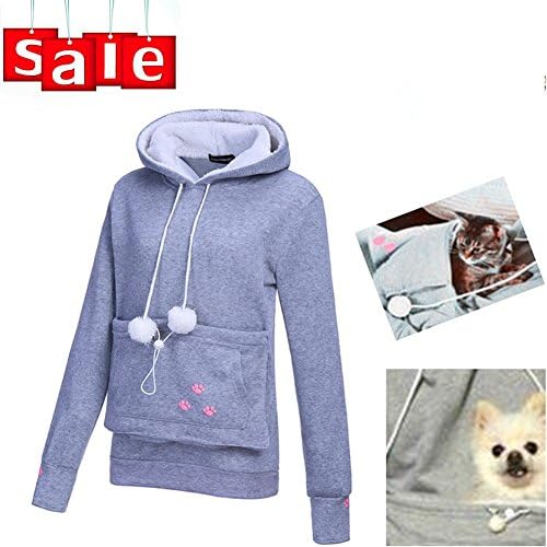 Bangerdei Women's Kangaroo Pouch Pet Holder Carrier Hoodie Cat Dog Sweatshirt Grey1 M