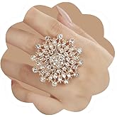 Aimimier Boho Vintage Big Sunflower Crystal Ring Floral Statement Rings Adjustable Shiny Rhinestone Engagement Ring Prom Party Cocktail Jewelry for Women(Clear B)