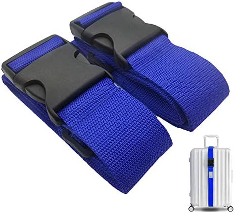 Adjustable Travel Luggage straps Suitcase Belts for Travel Bag Accessories With Address Tag 2Pack (Blue)