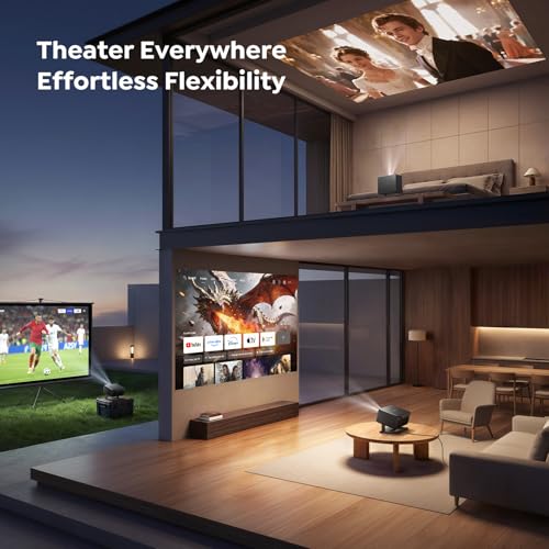 Smart Projector 4K【Google TV 14.0 & Dolby】Short Throw Mini Projectors with Auto Focus & Keystone|Compatible with Netflix|HDR10,Portable Outdoor Projecteur with WiFi & Bluetooth for Movie/Home/Bedroom