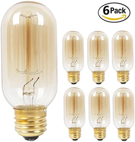 6 Pack - 40 watt Vintage Edison Bulb -120 volts - E26-200 Lumens - Squirrel Cage Filament - Dimmable Antique Light Bulbs - ST45 Teardrop Top