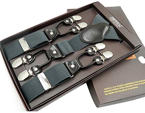 Mens Suspenders Wide Adjustable Elastic Braces Y Shape with Six Strong Clips