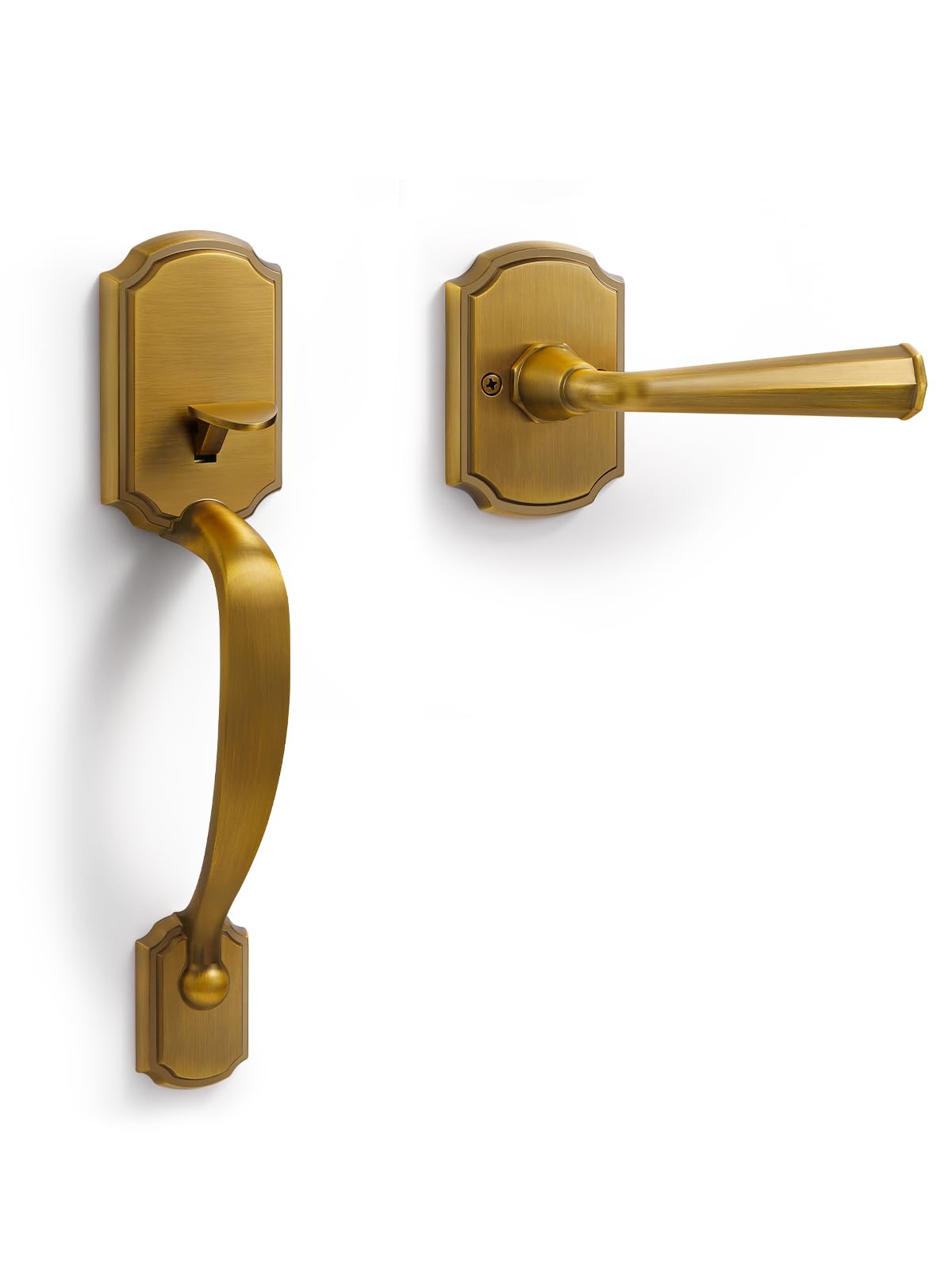Photo 1 of **********MISSING PARTS*******
SORWDUERM 1 Pack Antique Brass Front Door Handles Reversible Lever Entry No Lock Handleset Entry Way Door Handle