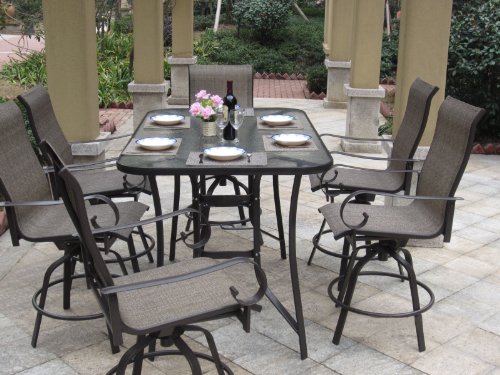 7pc Outdoor Swivel Bar Patio Furniture set with Cover