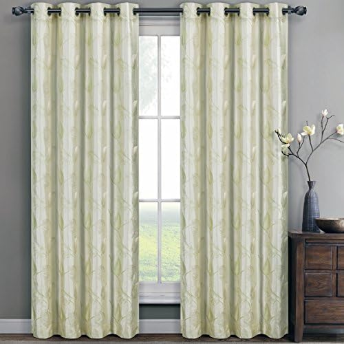Pair of Two Embroidered Lined Top Gromment Curtain Panels, Rich Embroidery Floral Pattern, Elegant and Contemporary Olivia Panels, Ivory, Set of Two 52" by 84" Panels (104" by 84" Pair)