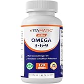 Vitamatic Vegan Omega 3-6-9 Complex 1250mg | Flaxseed, Olive, Borage & Algae Oils | Plant-Based Omegas | 120 Softgels