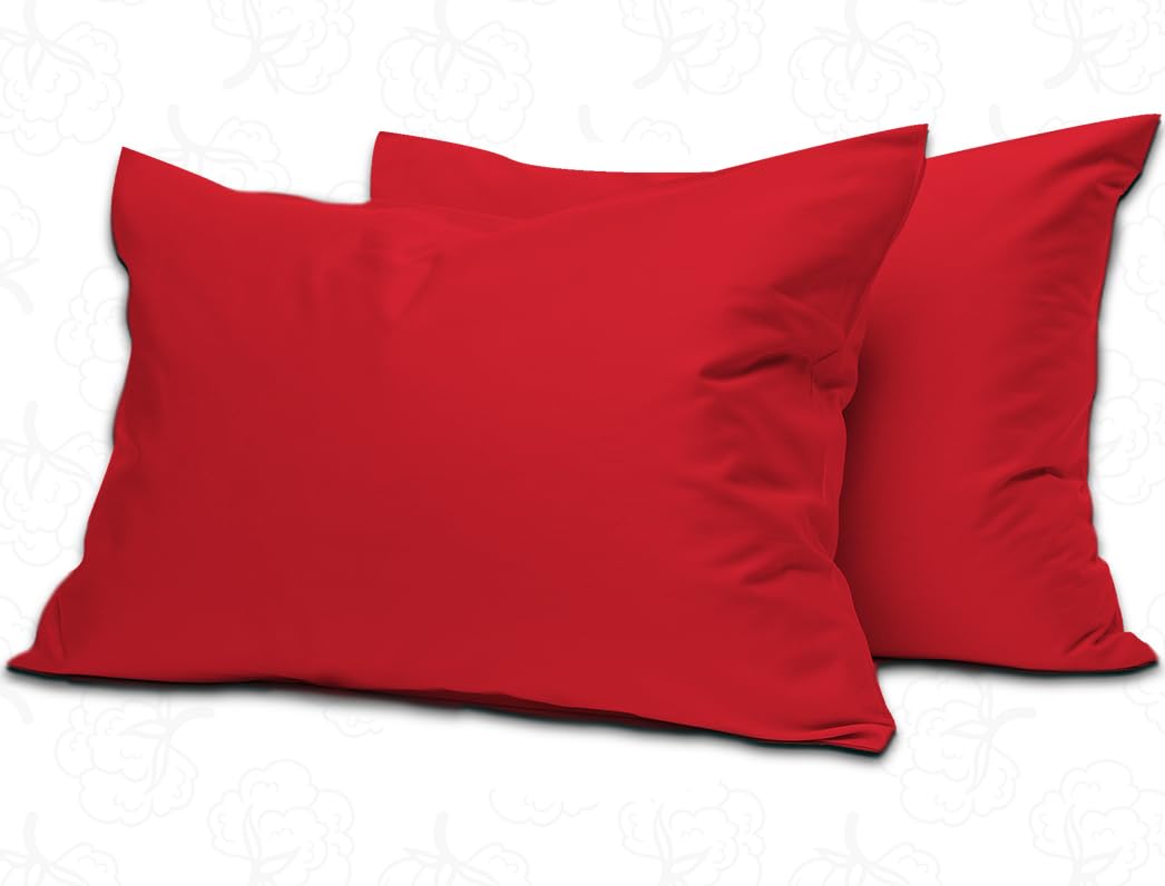 MistyMorning Pillow Cases 2 Pack Soft & Premium Quality Bedding & Linen, Egyptian Cotton 200 Thread Count, Breathable & Envelope Closure in Standard Size (50x75+15 cm) (Red, Pack of 2)