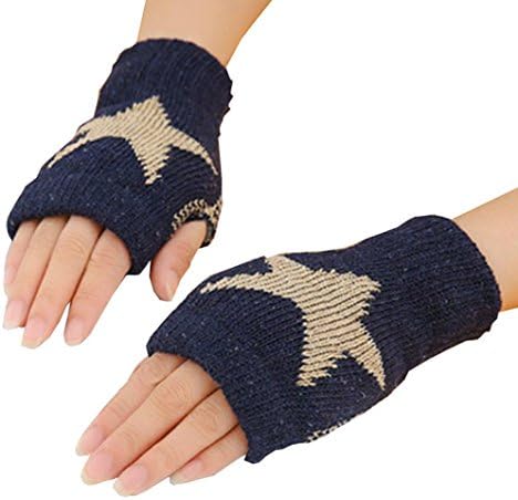 EKIMI Men Women Winter Warmer Star Half Finger Mittens Arm Touch Screen Gloves (Navy)