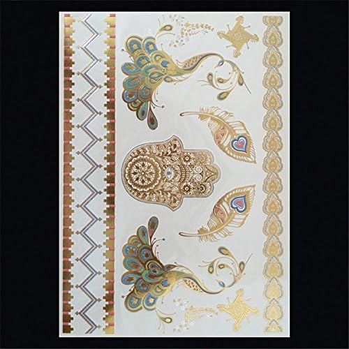 4 sheets Beautiful Metallic Tattoos - Over 50+ Stylish Designs - Silver, Black, and Gold Temporary Metallic Tattoos. Stylish Fake Shimmer Jewelry Including Bracelets, Necklaces,...