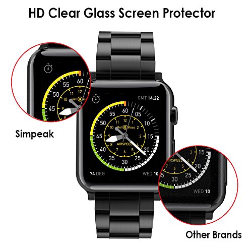 Simpeak Glass Screen Protector for Apple Watch 42mm [3D Curved Full Coverage] HD Clear Tempered Glass Screen Protector for 42mm Apple Watch Series 3 2 1, Anti-Bubble, 1Pack, Black Edge/Clear Screen - Thumbnail 3