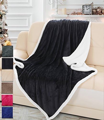 Black Sherpa Throw Plush Blanket Size 50" x 60" Bedding Fleece Reversible Blanket for Bed and Couch, Super Soft Comfy Warm Fuzzy TV Blanket
