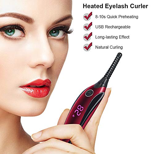 Heated Eyelash Curler, 2019【NEW VERSION】Acavado Electric Rechargeable Eyelashes Curlers for Quick Natural Eye Lashes Curling Long Lasting USB Charging 4 Temperature Gears with Display Screen