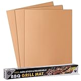 Songsun Copper Grill Mat Set Of 3-100% Non-stick BBQ Grill & Baking Mats - FDA-Approved, PFOA Free, Reusable And Easy To Clean - Works On Gas, Charcoal, Electric Grill And More - 15.75 X 13 Inch