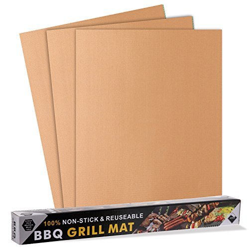 Songsun Copper Grill Mat Set Of 3-100% Non-stick BBQ Grill & Baking Mats - FDA-Approved, PFOA Free, Reusable And Easy To Clean - Works On Gas, Charcoal, Electric Grill And More - 15.75 X 13 Inch