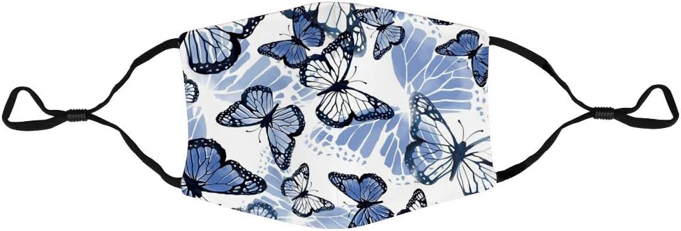 Reusable Dust Face Protection with 4 Pcs Activated Carbon Filters, Beautiful Butterflies Unisex Mouth Cover Adjustable Breathable Dustproof Washable
