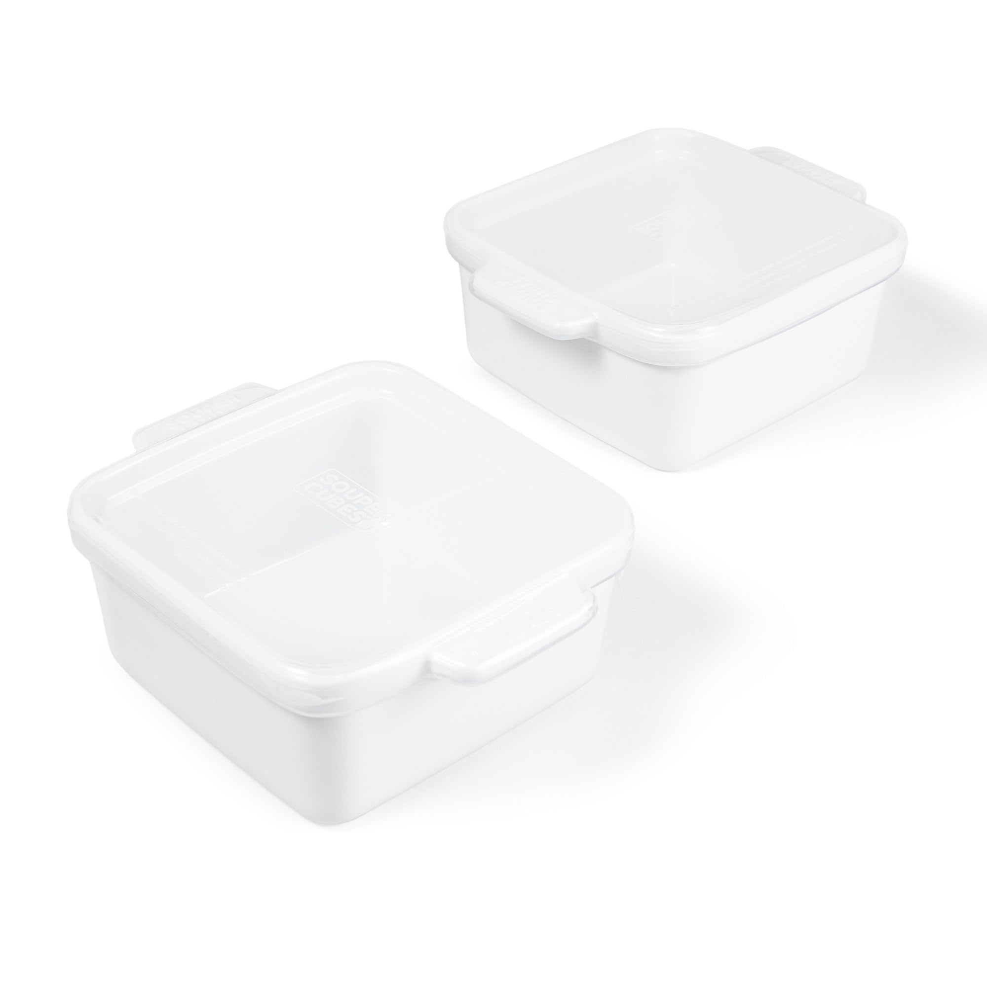 Souper Cubes Stoneware - 5" x 5" Baking Dishes for Oven with Silicone Covers, Premium Mini Ceramic Baking Dishes, Perfect for Reheating Individual Portions in Oven or Microwave, Set of 2 - White