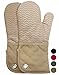 Heat Resistant Kitchen Oven Mitts 500 Degrees With Non-Slip Silicone Printed Set of 2 Oven Gloves for BBQ Cooking set Baking Grilling Barbecue Microwave Machine Washable Women and Man (Brown, Printed)