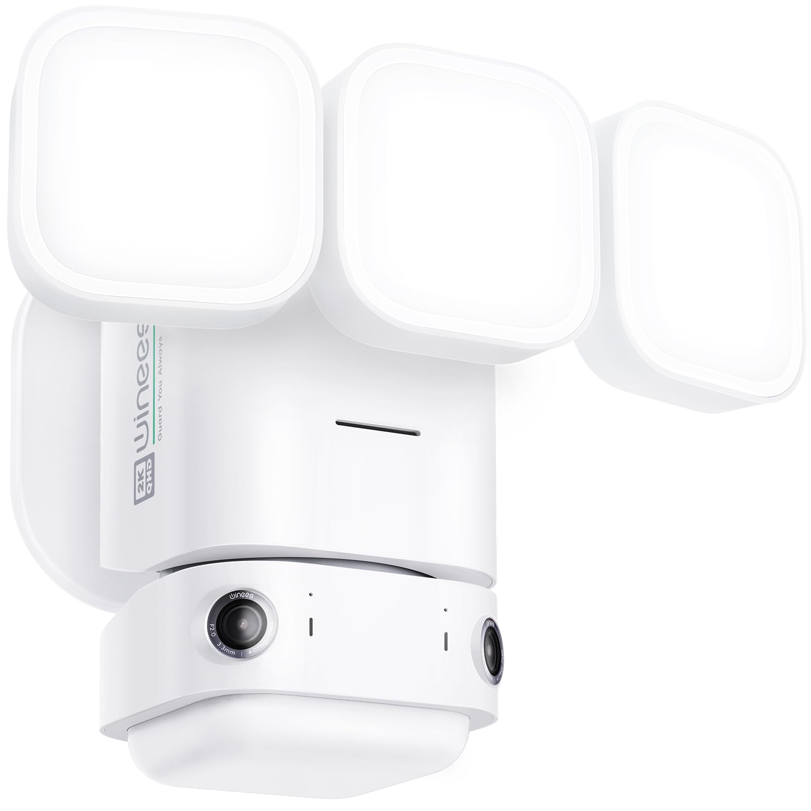 Photo 1 of winees Floodlight Camera, 2K HD Dual-Lens Outdoor Security Camera, 180 Degree Panoramic Motion Detection, 3000 Lumens, Color Night Vision, 110dB Siren, 2-Way Audio (White)