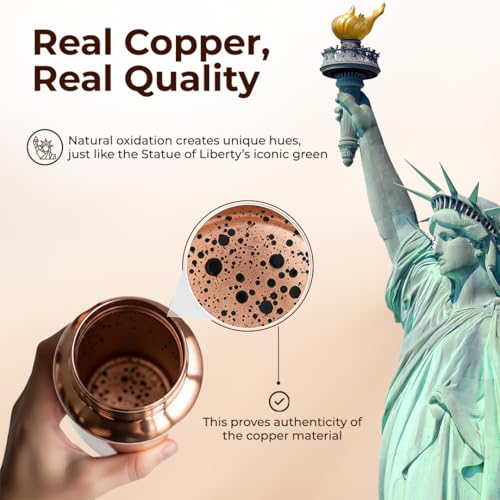 CLEO HOME 100% Pure Copper Water Bottle for Drinking, 34 Oz Hammered Ayurvedic Copper Bottle for Drinking Water | Leak-Proof & Eco-Friendly | For Yoga, Office, Travel with Canvas Carry Bag & Brush