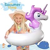 Leeron Unicorn Pool Floats, Pool Floats for Kids,Inflatable Swimming Pool Float Ride on WaterÂ Raft Swim Ring Pool Floaties for Girl Children (Purple-White)