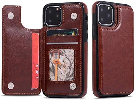 Fvimi Case for iPhone 11 Pro Max 2019, iPhone 11 Pro Max Wallet Case with Card Holder, Protective PU Leather Double Magnetic Buttons Flip Kickstand Cover for iPhone 11 Pro Max 6.5" 2019, Brown
