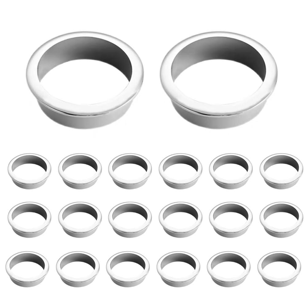 20Pcs Desk Cable Grommets 35mm Wire Hole Cover Round Plastic Grommet Cable Hole Cover for Home Office Table Wire Organizers (Bright Silver)