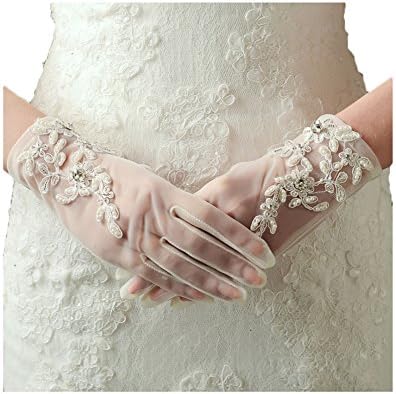 Fishlove Short Wrist Length Lace Wedding Gloves For Bride G18