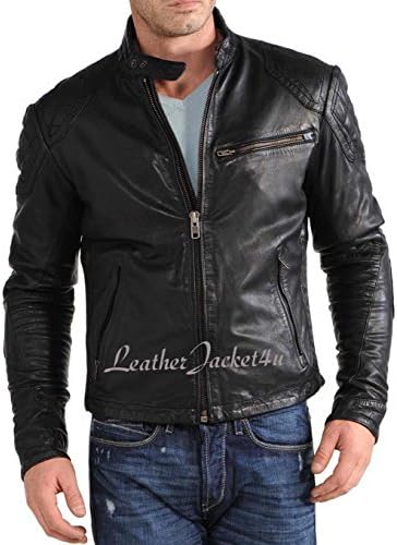 Men's Stylish Lambskin Genuine Leather Motorcycle Biker Leather Jacket 122