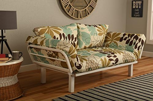 White Metal Frame Small Futon Lounger Furniture for Studio Loft College Dorm Apartments Guest Room Bedroom Covered Patio Sunroom or Porch-Twin Size