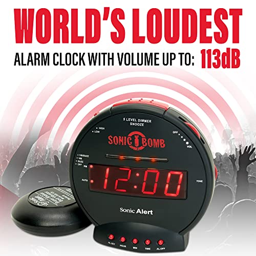 Sonic Bomb Extra Loud Alarm Clock With Bed Shaker - 113dB Vibrating Alarm For Heavy Sleepers