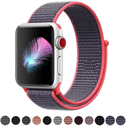 Yunsea For Apple Watch Band, New Nylon Sport Loop, with Hook and Loop Fastener, Adjustable Closure Wrist Strap, Replacement Band for iwatch, 42mm, Electric Pink