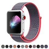 Yunsea Compatible for Apple Watch Band 38mm, New Nylon Sport Loop, with Hook and Loop Fastener, Adjustable Closure Wrist Strap, Replacement Band Compatible for iwatch, 38mm, Electric Pink