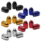 Bullet Style Polished Aluminum Black Chrome Tire Valve Stem Caps (Pack of 4)