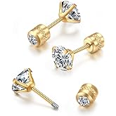 Flat Screw Back Stud Earrings,Safety Screw on Flatback CZ Earrings for Cartilage Helix Piercing for Women Men Hypoallergenic