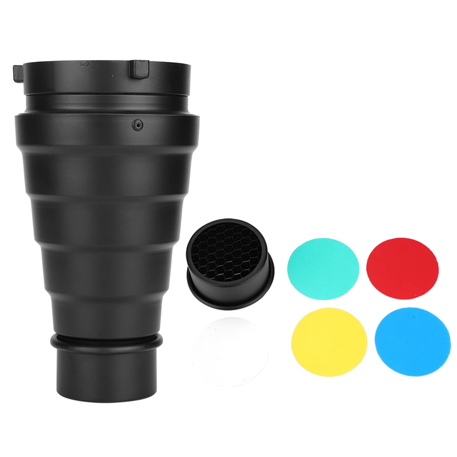 Snoot Honeycomb Grid Light Beam Tube Black, Alloy Material, with 5 Filters for Bowens Mount Studio Strobe Flash