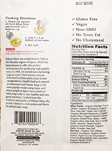 MISO SOUP INSTANT – HIKARI MISO ORGANIC INSTANT MISO SOUP WITH TOFU AND WAKAME – NO MSG, VEGAN, GLUTEN FREE, USDA ORGANIC – MADE IN JAPAN