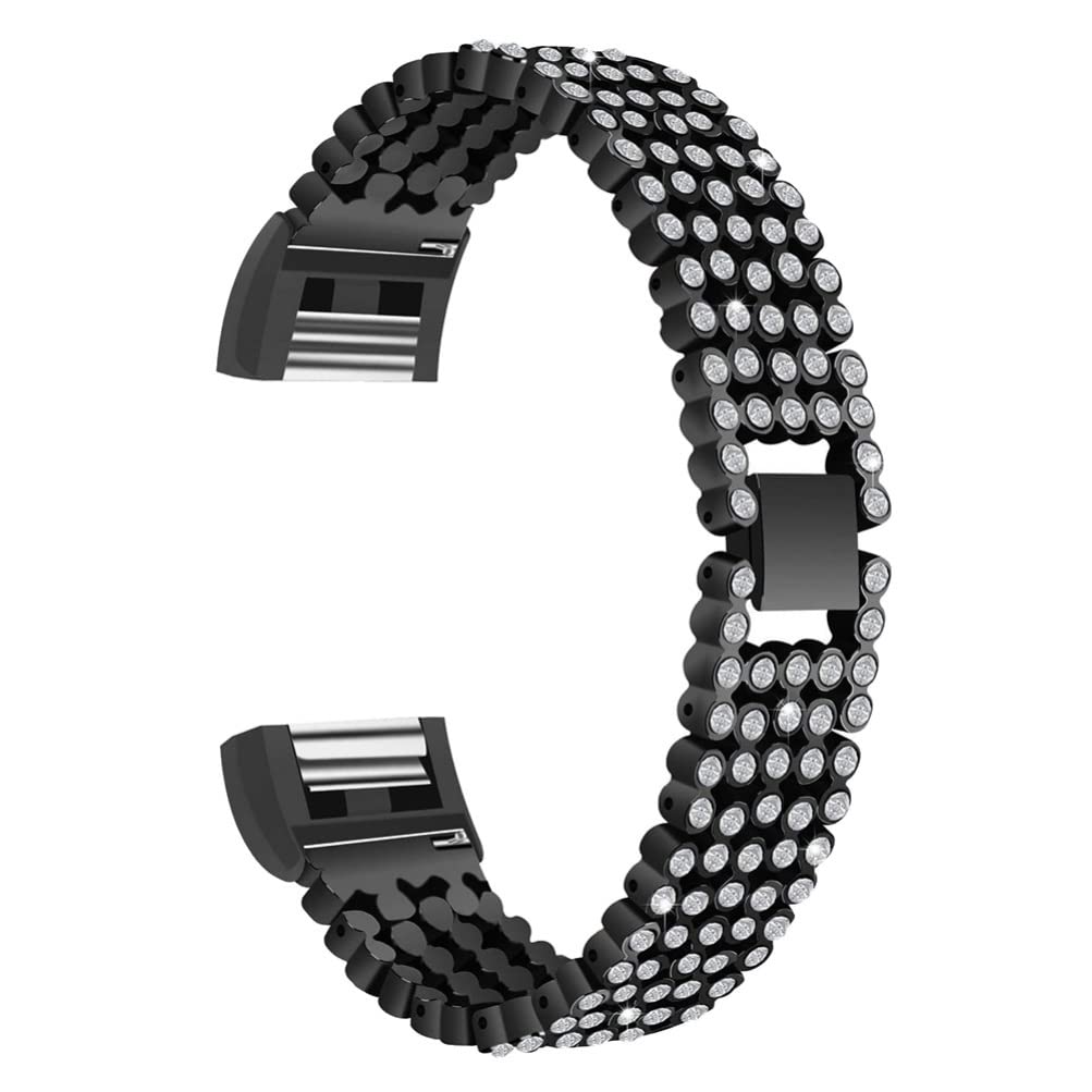 ibasenice Smart watch bands, Metal Bands Compatible with Fitbit Charge 2 Stainless Steel Strap Adjustable Wristband for Women Men(Black)